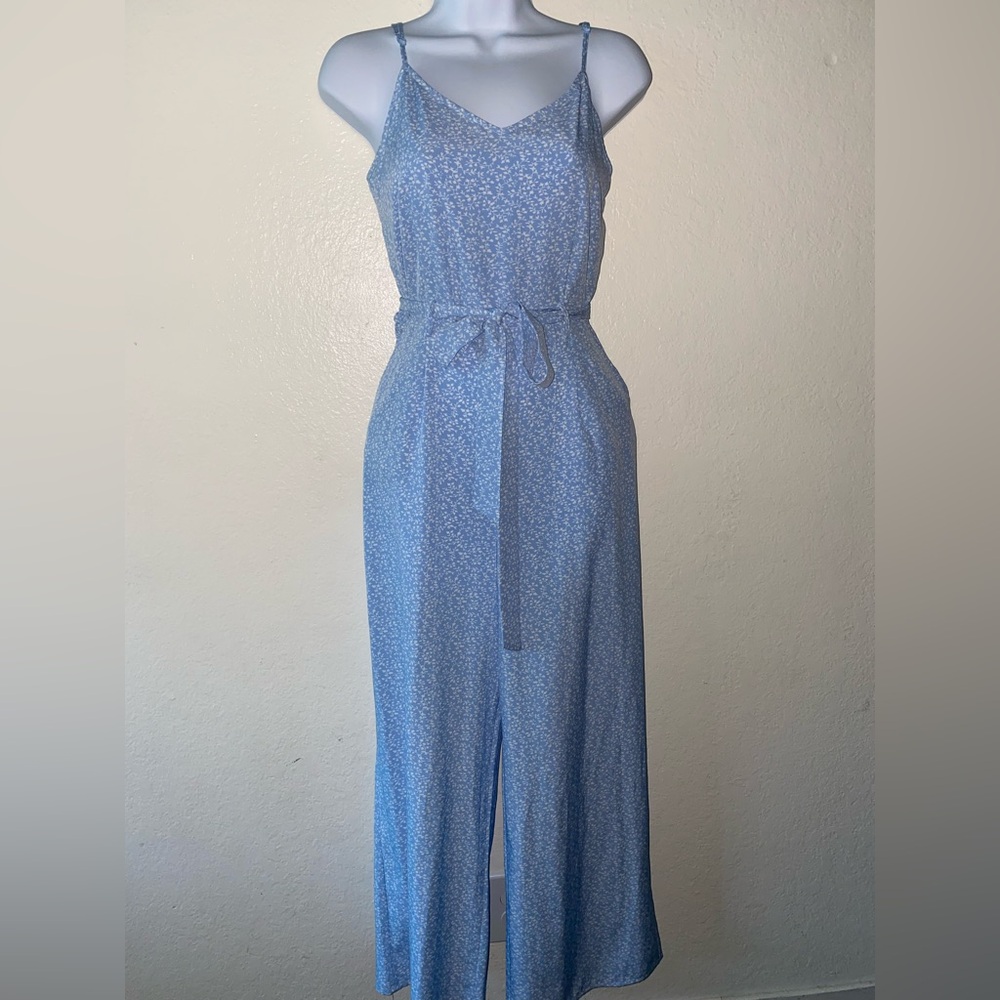 Blue Floral Spaghetti Strap Jumpsuit